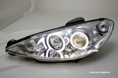 Angel Eye Scheinwerfer fr Peugeot 206 99-07 LED 2 Standlichtringe chrom