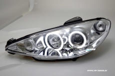 Angel Eye Scheinwerfer fr Peugeot 206 99-07 LED 2 Standlichtringe chrom
