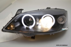 Angel Eye Scheinwerfer fr Opel Astra G mit 2 LED Standlichtringe black