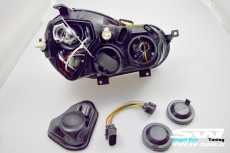 headlights VW Polo 02-04 9N 2 halo rims black