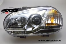 SW-DRL Scheinwerfer VW Golf IV 98-02 LED Tagfahrlicht R87 chrome