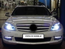 LED Tagfahrlicht fr Mercedes C-Klasse W204 Avantgarde 07-11 chrom oval NSW