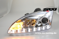 SW-DRL Scheinwerfer Ford Focus Mk2 04-08 LED Tagfahrlicht R87 chrom
