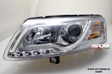 SW-DRLTube Xenon Scheinwerfer AUDI A6 4F 04-07 LED TFL R87 chrom Lighttube