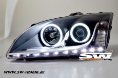 SW-CCFL Angel Eye Scheinwerfer Ford Focus Mk2 04-08 mit CCFL-Ringe LED Leiste black