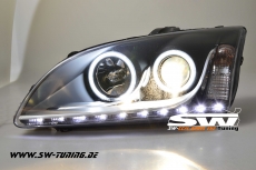 SW-CCFL Angel Eye Scheinwerfer Ford Focus Mk2 04-08 mit CCFL-Ringe LED Leiste black