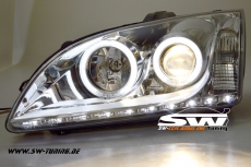 SW-CCFL Angel Eye Scheinwerfer Ford Focus Mk2 04-08 mit CCFL-Ringe chrome