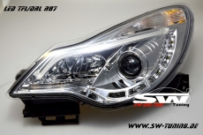 SW-DRLTube Scheinwerfer Opel Corsa D Facelift 11-15 LED TFL R87 / Lighttube chrom
