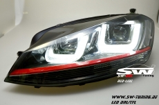 SW-DRLtube Scheinwerfer VW Golf VII 12-15 LED TFL R87 RED-Line black