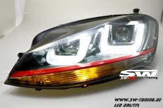 SW-DRLtube Scheinwerfer VW Golf VII 12-15 LED TFL R87 RED-Line black