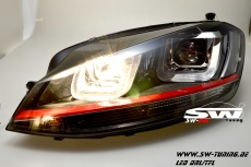 SW-DRLtube Scheinwerfer VW Golf VII 12-15 LED TFL R87 RED-Line black