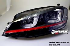 SW-DRLtube Scheinwerfer VW Golf VII 12-15 LED TFL R87 RED-Line black