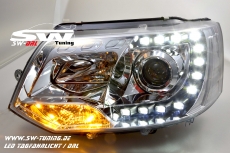 SW-DRL headlights VW T5 Facelift GP type 7H 09-14 LED daytime running R87 chrome