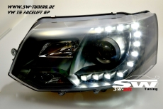 SW-DRL headlights VW T5 Facelift GP type 7H 09-14 LED daytime running R87 black