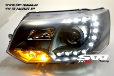 SW-DRL headlights VW T5 Facelift GP type 7H 09-14 LED daytime running R87 black