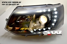 SW-DRL headlights VW T5 Facelift GP type 7H 09-14 LED daytime running R87 black