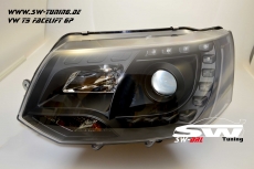 SW-DRL headlights VW T5 Facelift GP type 7H 09-14 LED daytime running R87 black