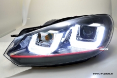 SW-DRLtube Scheinwerfer VW Golf VI 08-12 LED TFL U-Lighttube black RED-Line