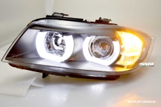 SW-Ltube Angel Eye Scheinwerfer fr 3er BMW E90 E91 05-13 High U-LED-Standlicht Black