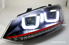 SW-Light headlights VW Polo V 6R 6C 10-17 LED U-Tube positionslight black RED-Line