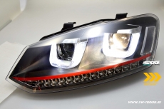 SW-Light headlights VW Polo 6R 10-17 LED U-Tube positionslight black dynamic Indicator RED-Line