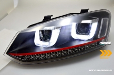 SW-Light headlights VW Polo 6R 10-17 LED U-Tube positionslight black dynamic Indicator RED-Line