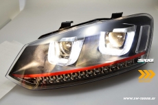 SW-Light headlights VW Polo 6R 10-17 LED U-Tube positionslight black dynamic Indicator RED-Line