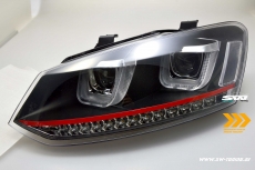 SW-Light headlights VW Polo 6R 10-17 LED U-Tube positionslight black dynamic Indicator RED-Line