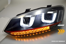 SW-Light headlights VW Polo 6R 10-17 LED U-Tube positionslight black dynamic Indicator RED-Line