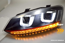 SW-Light headlights VW Polo 6R 10-17 LED U-Tube positionslight black dynamic Indicator RED-Line