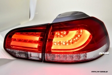 SW-Celi LED Rckleuchten fr VW Golf VI 08-12 Cherry red/clear Lightbar mit LED Blinker