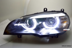 SW-DRLtube Angel Eye Xenon headlights for BMW X5 E70 07-10 High U-LED DRL black without AFS