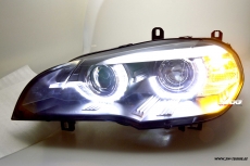 SW-DRLtube Angel Eye Xenon headlights for BMW X5 E70 07-10 High U-LED DRL black without AFS