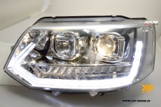 SW-DRLTube Scheinwerfer VW T5 GP Facelift Typ 7H 09-14 LED Tagfahrlicht Wischblinker chrom