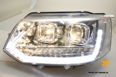 SW-DRLTube Scheinwerfer VW T5 GP Facelift Typ 7H 09-14 LED Tagfahrlicht Wischblinker chrom