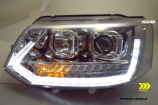SW-DRLTube Scheinwerfer VW T5 GP Facelift Typ 7H 09-14 LED Tagfahrlicht Wischblinker chrom