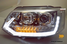SW-DRLTube Scheinwerfer VW T5 GP Facelift Typ 7H 09-14 LED Tagfahrlicht Wischblinker chrom