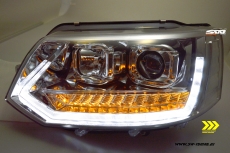 SW-DRLTube Scheinwerfer VW T5 GP Facelift Typ 7H 09-14 LED Tagfahrlicht Wischblinker chrom