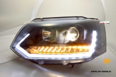SW-DRLTube headlights VW T5 Facelift GP type 7H 09-14 LED DRL / dynamic indicator black