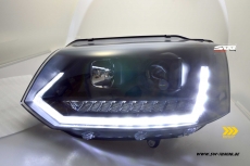 SW-DRLTube headlights VW T5 Facelift GP type 7H 09-14 LED DRL / dynamic indicator black