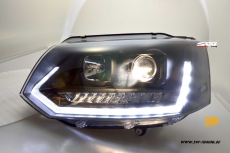 SW-DRLTube headlights VW T5 Facelift GP type 7H 09-14 LED DRL / dynamic indicator black