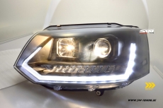 SW-DRLTube headlights VW T5 Facelift GP type 7H 09-14 LED DRL / dynamic indicator black