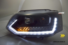 SW-DRLTube headlights VW T5 Facelift GP type 7H 09-14 LED DRL / dynamic indicator black