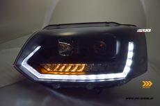 SW-DRLTube headlights VW T5 Facelift GP type 7H 09-14 LED DRL / dynamic indicator black
