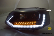 SW-DRLTube headlights VW T5 Facelift GP type 7H 09-14 LED DRL / dynamic indicator black