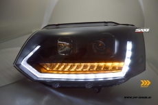 SW-DRLTube headlights VW T5 Facelift GP type 7H 09-14 LED DRL / dynamic indicator black