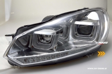 SW-DRLtube Scheinwerfer VW Golf VI 08-12 Dynamischer Blinker LED TFL U-Lighttube chrom