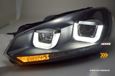 SW-DRLtube headlights VW Golf VI 08-12 LED DRL U-Lighttube black dynamic indicator