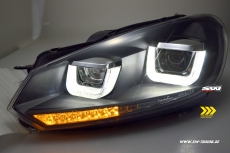 SW-DRLtube headlights VW Golf VI 08-12 LED DRL U-Lighttube black dynamic indicator