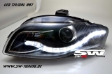 SW-DRL Scheinwerfer AUDI A4 B7 & Cabrio 8H 04-08 LED-Tagfahrlicht R87 black
